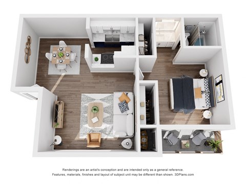 Floor plan for 1 bed, 1 bath, 612 sqft